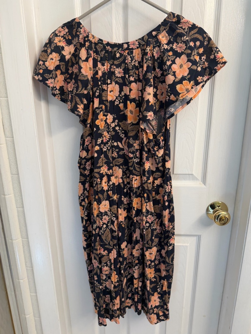 Old Navy Black Dress with Peach Floral Print